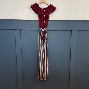 Girls gently used Burgundy and Striped Jumpsuit by Just Kids size 14